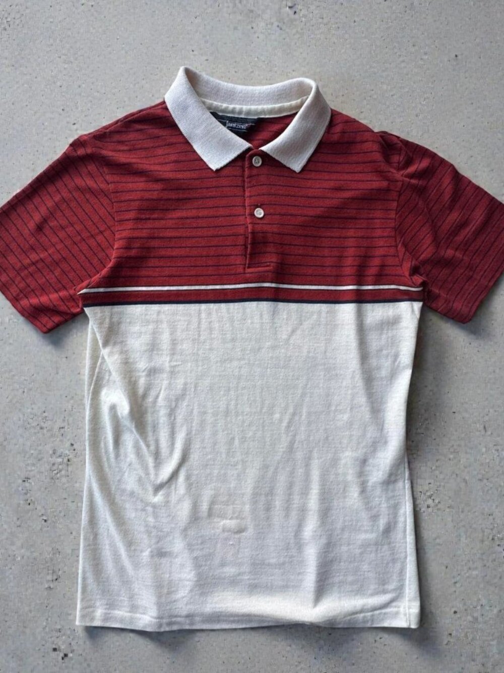 80s Jantzen Red White Striped Colorblock Polo Shirt M